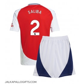 Arsenal William Saliba #2 Koti Peliasu Lasten 2024-25 Lyhythihainen (+ Lyhyet housut)